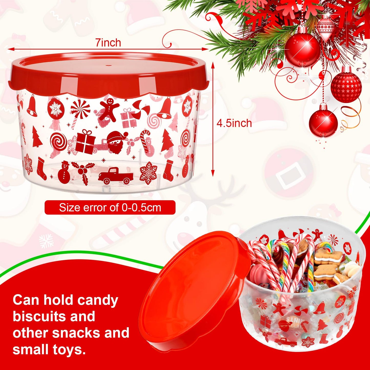 Barydat 6 Pcs Christmas Cookie Containers Plastic Jar Storage Buckets with Lid Christmas Gingerbread Snowflake Decorative Cookie Tins Xmas Winter Snack Containers for Xmas Winter Holiday Party Supply