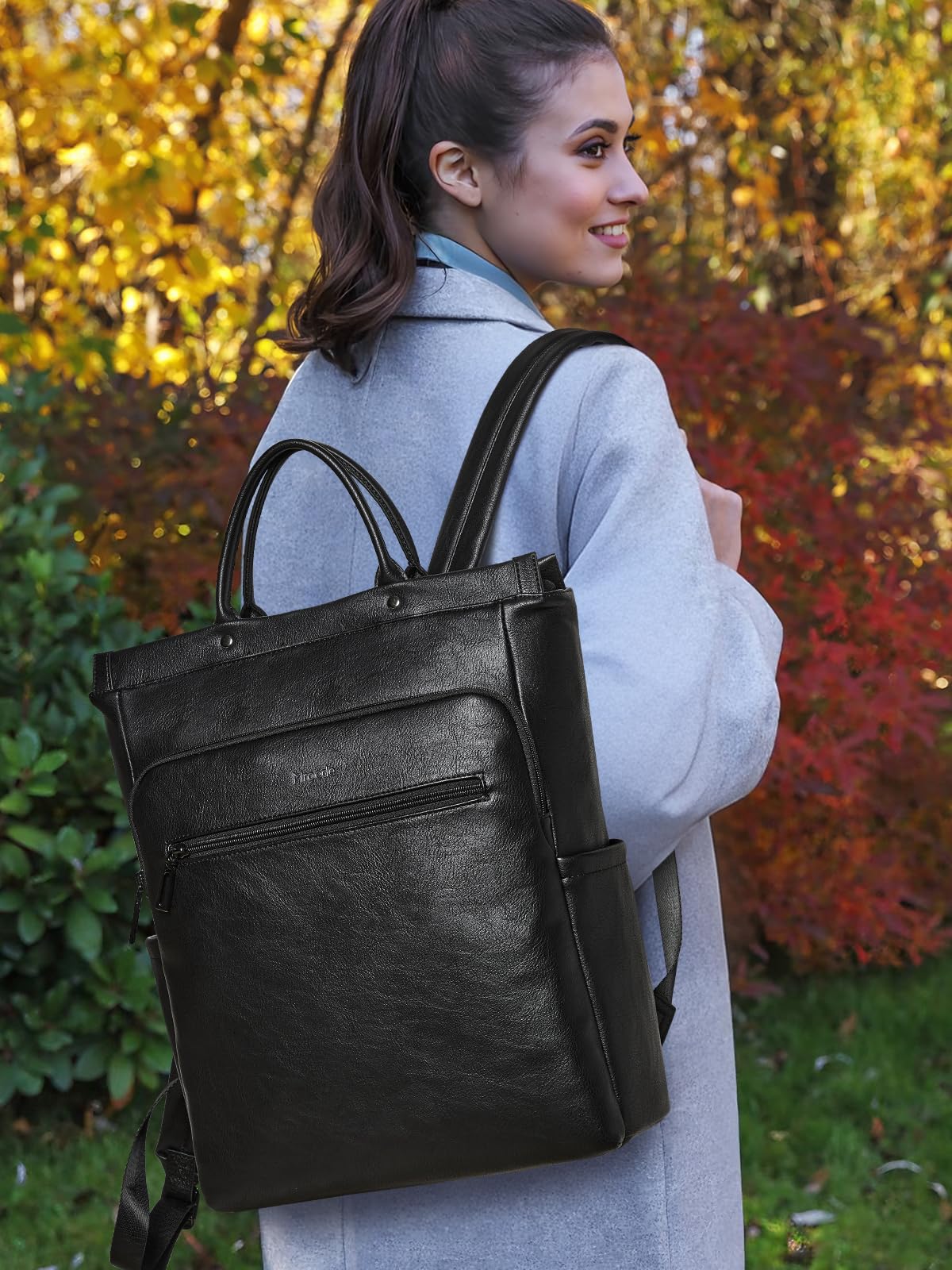 Mroede Leather Laptop Backpack for Women, Travel Backpack Purse Fits 15.6 Inch Laptop, Casual Daypack with Laptop Compartment for Men Teachers College Work Business Nurse Weekender, Black
