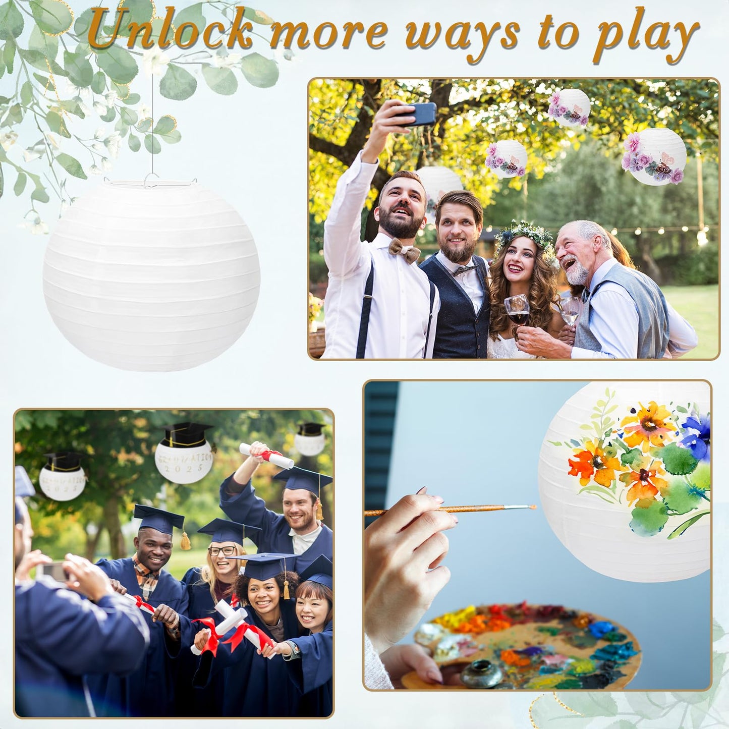 24 Packs White Paper Lanterns 10 Inch Chinese Japanese Hanging Paper Lanterns Lamp Round with Clear Fishing Line DIY Table Centerpiece Decoration for Wedding Birthday Party Baby Shower Indoor Outdoor