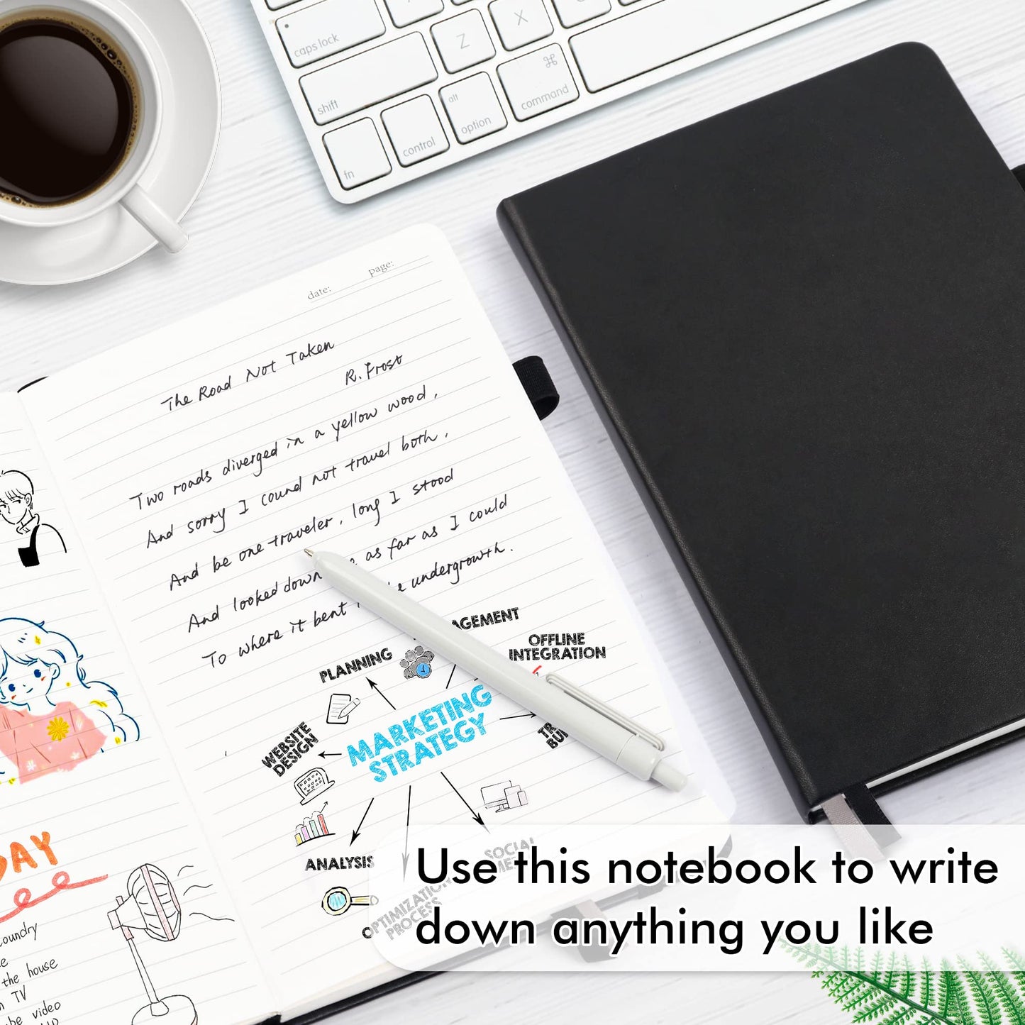 24 Pack Journal Notebook for Work, Feela Business Notebook Bulk Hardcover Lined Writing Journal with Pen Holder for Men Women Note Taking, with 24 Black Pens, 120 GSM, 5.1”x8.3”, A5, Black