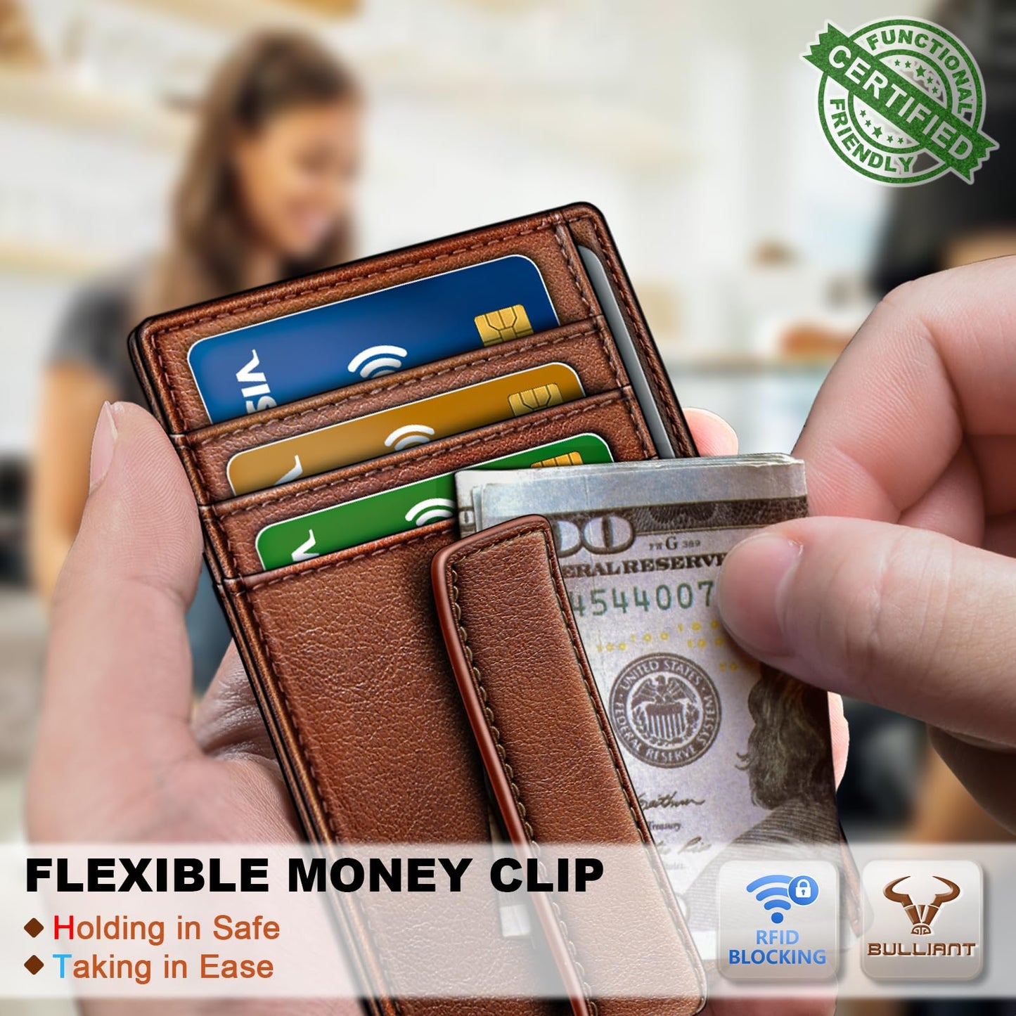 BULLIANT Men Wallet,Slim Leather Wallet Money Clip Card Hodler For Men Gift 8 Cards RFID Blocking