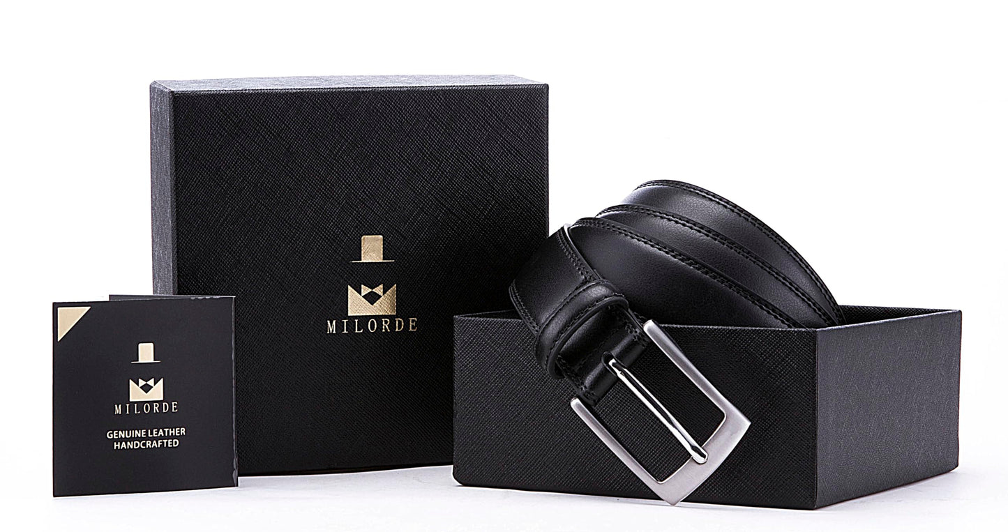 MILORDE Men Black Belts, Fashion & Classic Design for Dress and Causal (Size 34 (Waist 32), Basic Black)