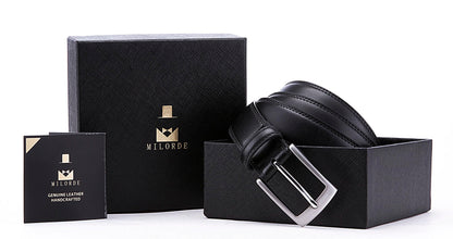 MILORDE Leather Black Belt, Fashion & Classic Design for Dress and Causal (Size 46 (Waist 44), Basic Black)