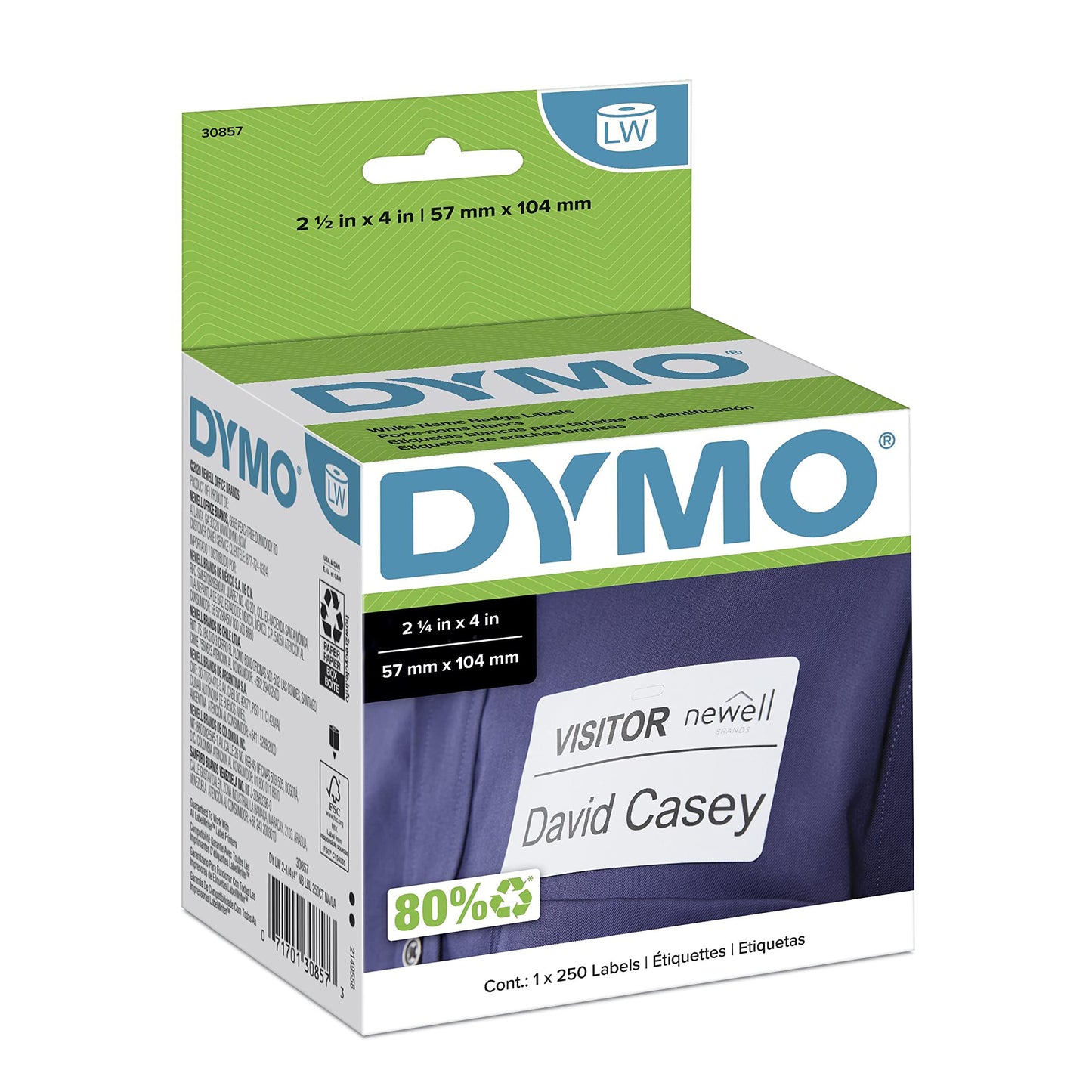 DYMO Authentic LW Name Badge Labels DYMO Labels for LabelWriter Printers White 2-1/4" x 4" 1 Roll of 250
