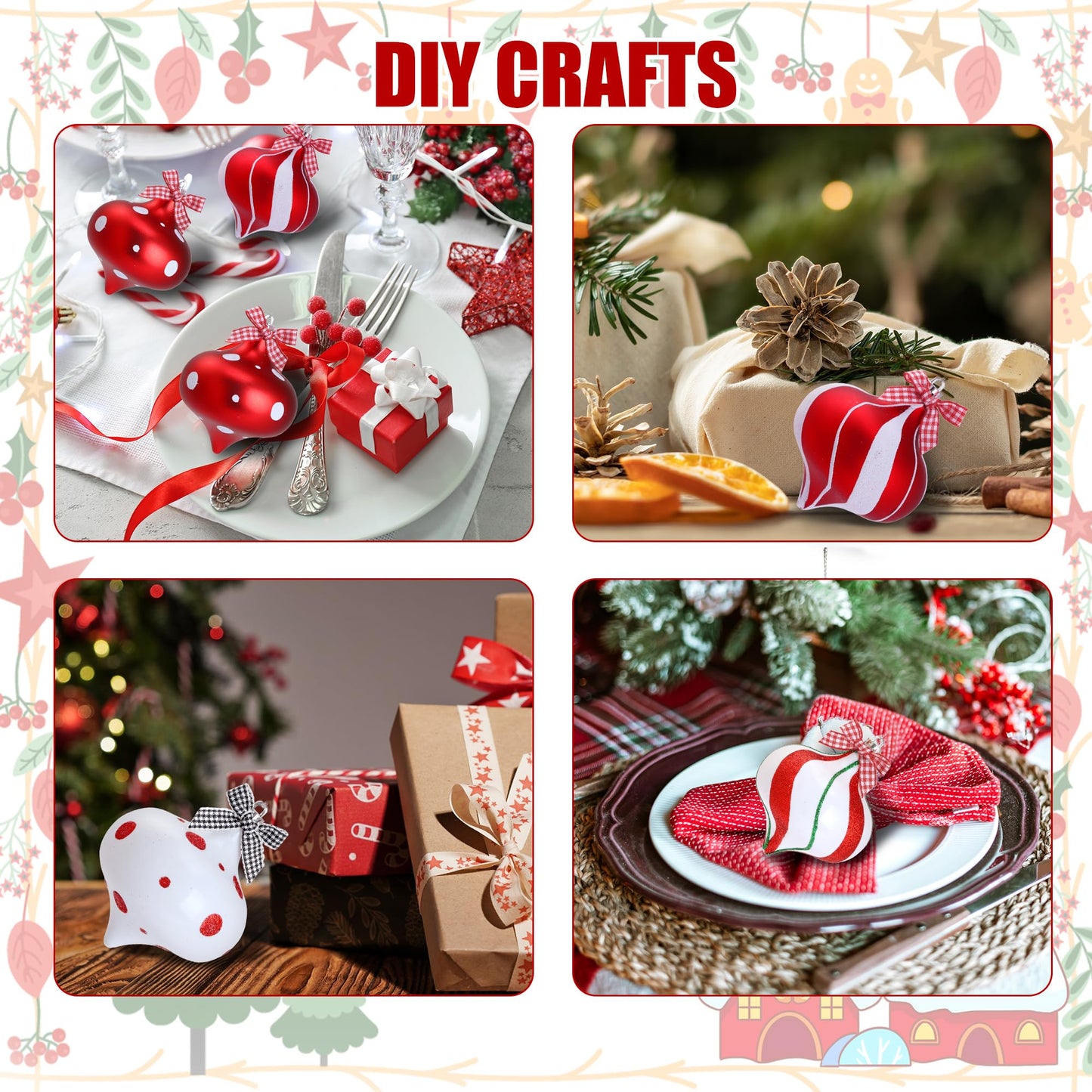 Sggvecsy 12 Pcs Peppermint Candy Ornaments - Candy Cane Balls, Red & White Hanging Stripes - Christmas Tree Ornaments for Xmas Party & Indoor/Outdoor Holiday Home Decorations