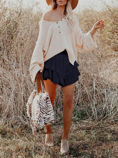 Flowy Shorts for Women - Casual Boho Ruffle Tiered Skorts | High Waist Mini Golf & Tennis Crochet Shorts