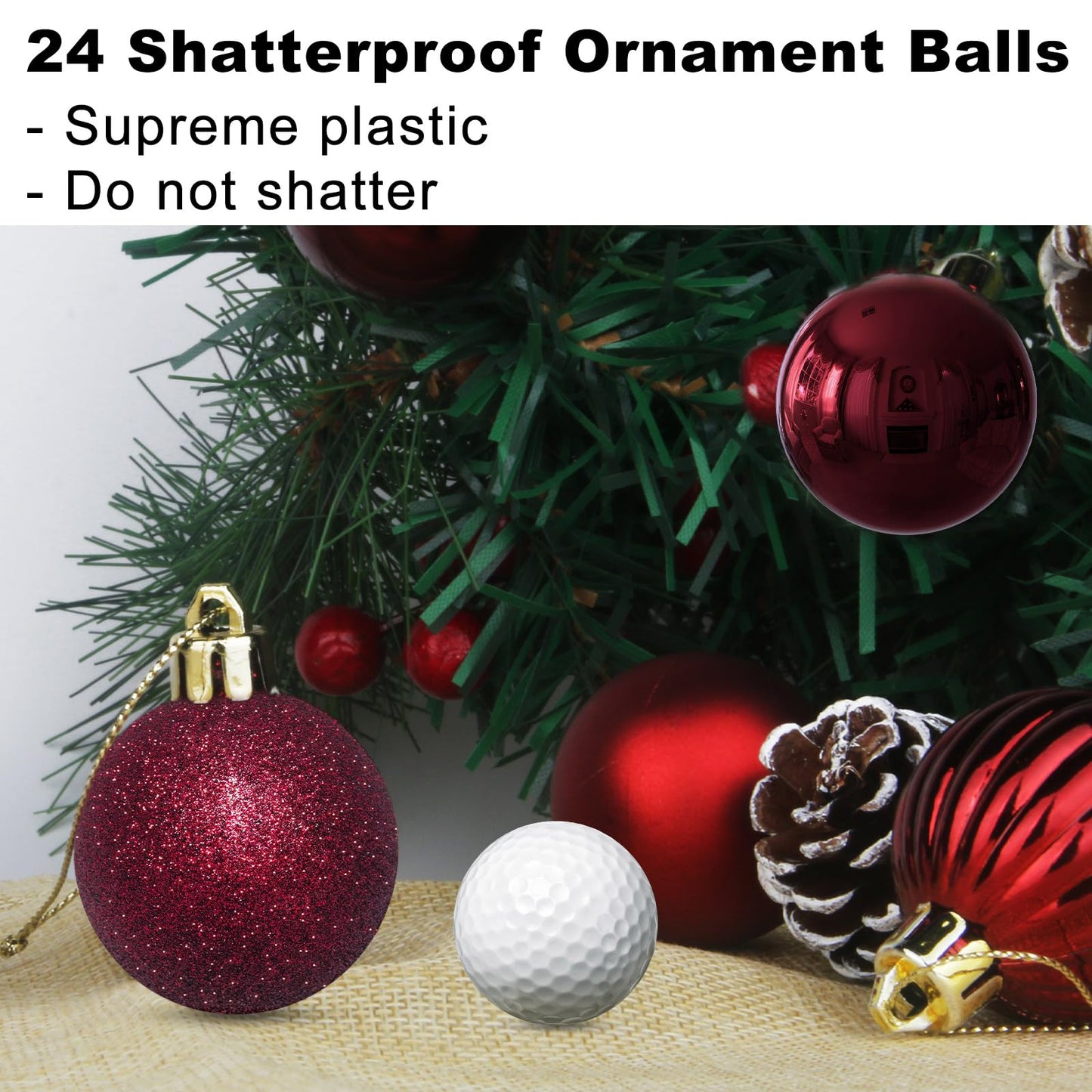 Maroon 2.5" Christmas Balls Christmas Tree Decoration Ornaments Shatterproof Hanging Balls for Birthday Halloween Holiday Wedding Decorations Set of 24pcs