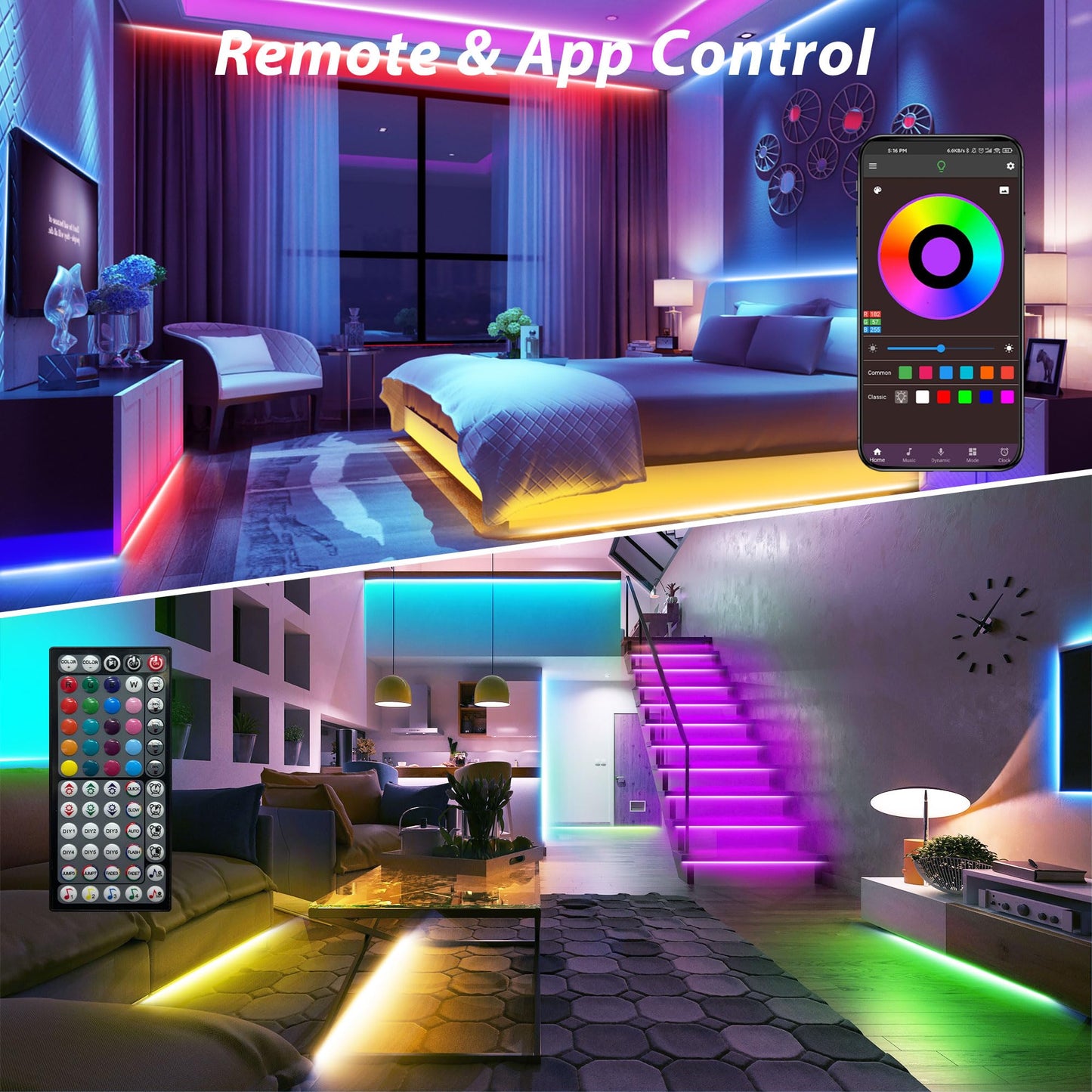 Ledagic 200 ft LED Lights for Bedroom Music Sync RGB LED Strip Lights with APP & Remote Control LED Lights for Room Home Party Christmas Wall Decor (2 Rolls of 100ft)