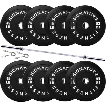 Fitvids 2-Inch Olympic Bumper Weight Plates Set Including 180 LB Weight Plates & 7FT Olympic Barbell Bar, Black