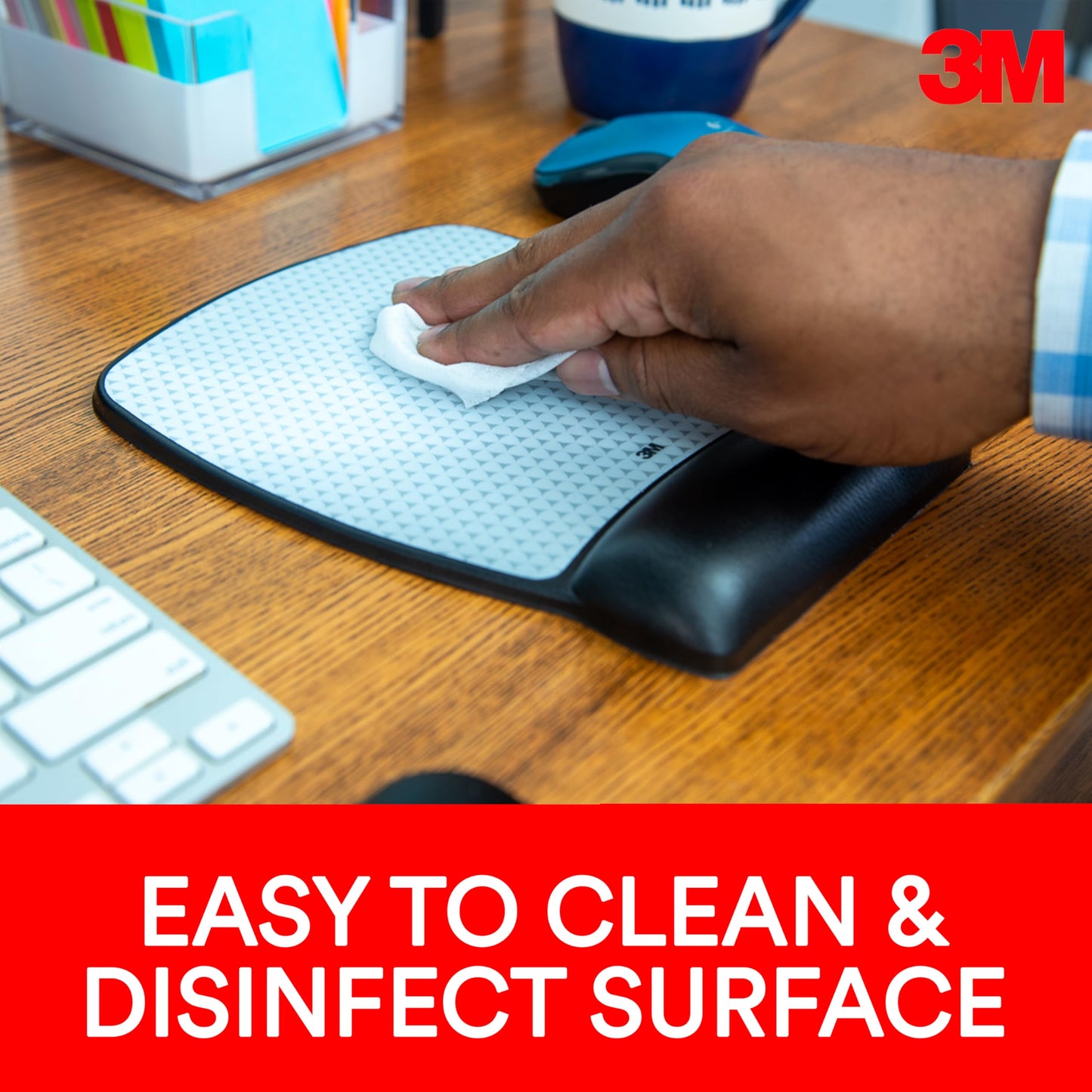 3M Precise Mouse Pad with Wrist Rest, Soothing Comfort with Durable, Easy-to-Clean Leatherette Cover, Optical Mouse Performance, 9.2 in x 8.7 in, Black (MW310LE)
