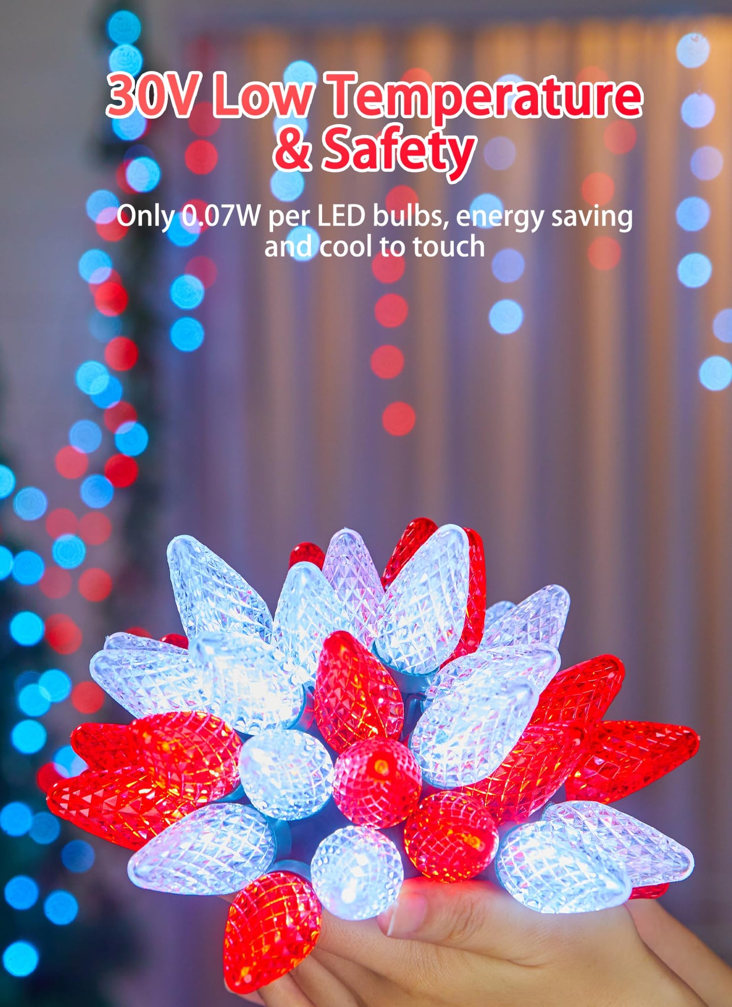 C9 Christmas Lights Outdoor Waterproof, 114 Feet 150 LED C9 String Light with Timer & 8 Light Mode, Connectable Christmas Tree Lights for House Outside Roofline Indoor Decoration, Red & Pure White