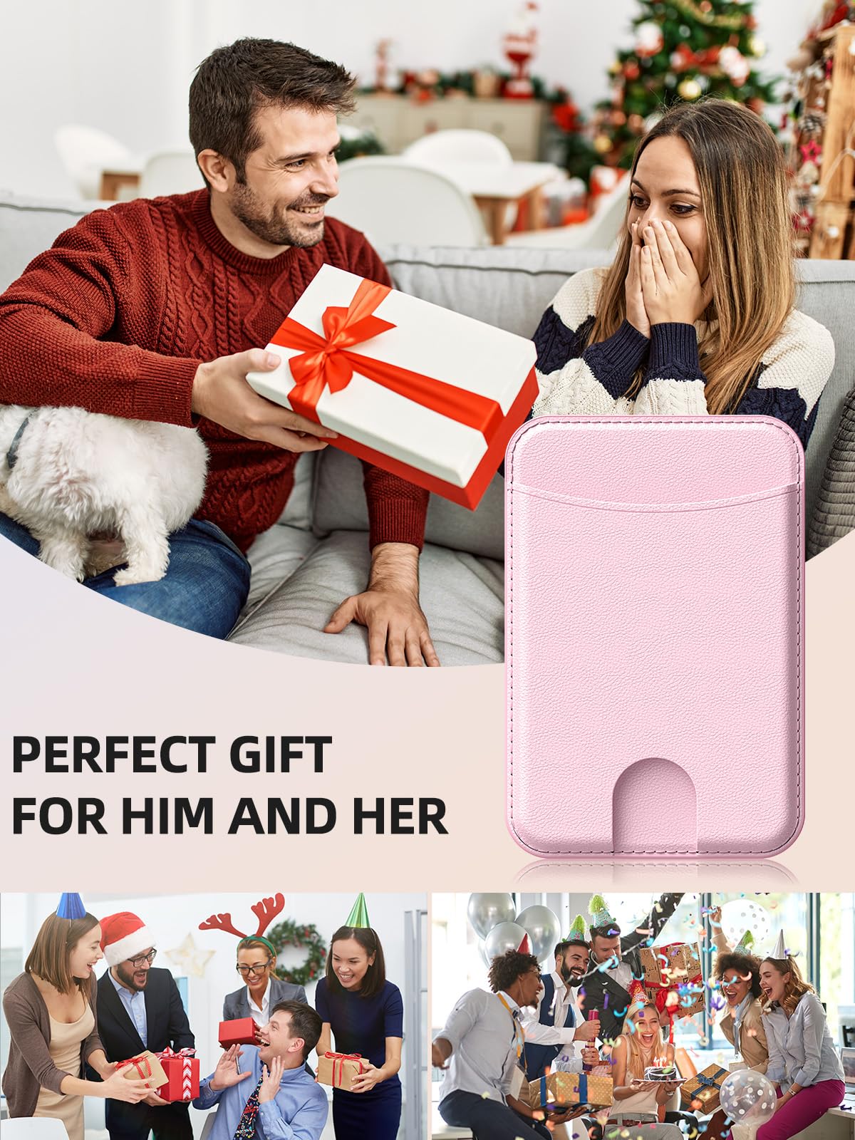 Miroddi for Magsafe Wallet, Magnetic Card Holder for iPhone 17/16/15/14/13/12 Series, Leather Magnet Phone Wallet Fit 4 Cards 3 Cash, Ultra-Thin, RFID Blocking, Light Pink