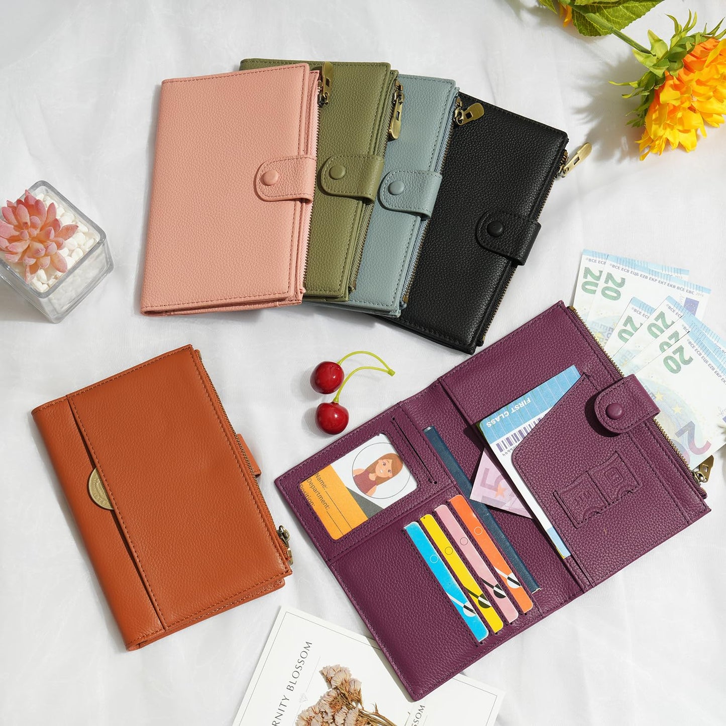 WASON Leather Passport Cover Travel Wallet RFID Blocking – Passport Holder Slot with Zipper Pocket for lD, Boarding Pass,Ticket, Cash, SD Card, Travel Essentials for Men and Women (Purple)