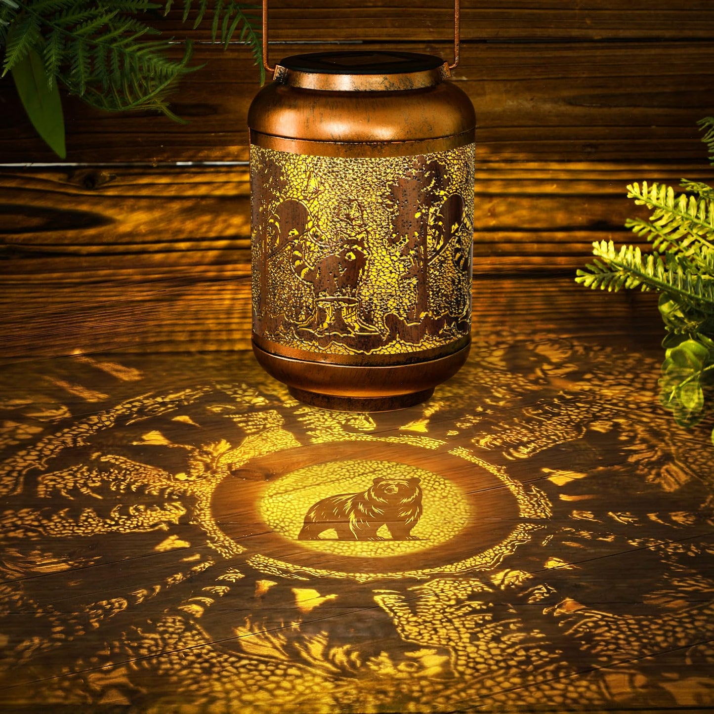 Flutesan Bear Solar Lantern Outdoor Waterproof Hanging Light Bear Solar Light Gift for Women Men Summer Xmas Metal Decorative LED Lanterns for Garden Patio Porch Tabletop Landscape