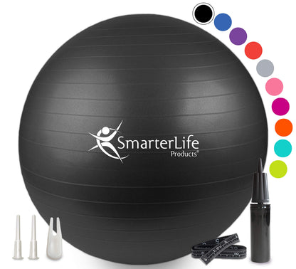 SmarterLife Exercise Ball Yoga Ball for Fitness, Balance, Stability, or Pregnancy, Gym Ball for Core Workout, Physical Therapy, Yoga Ball Chair for Office, Anti-Slip Anti-Burst