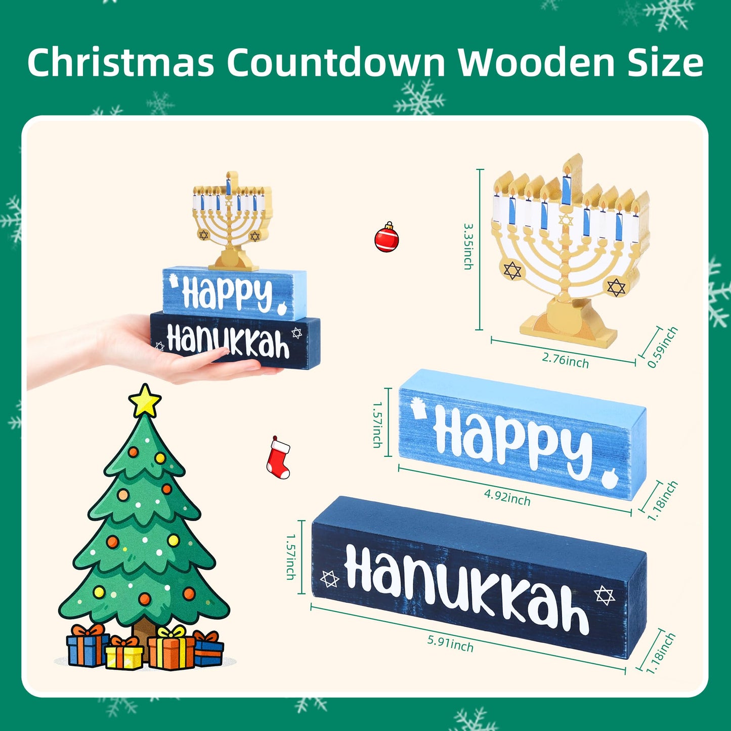 3 Pcs Hanukkah Wooden Tiered Tray Decor, Menorah Decorations Gifts for Home, Jewish New Year Table Centerpiece for Xmas Party Kitchen Office