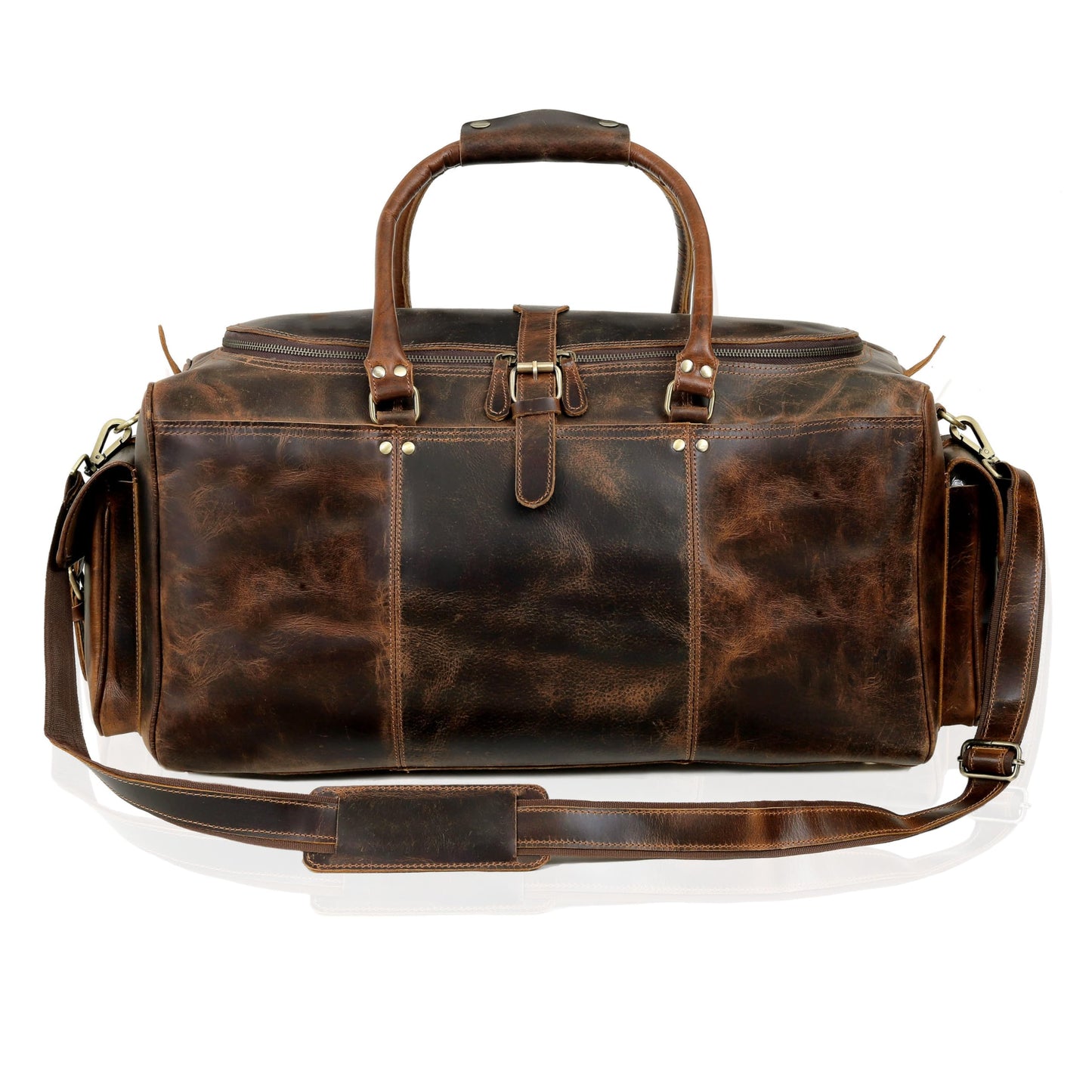 Cuero Full Grain Leather Duffle Bag for Men, Buffalo Overnight Weekend Travel Bag, Carry On with Organized Pockets, YKK Zippers, Adjustable Strap (Choclate Brown)