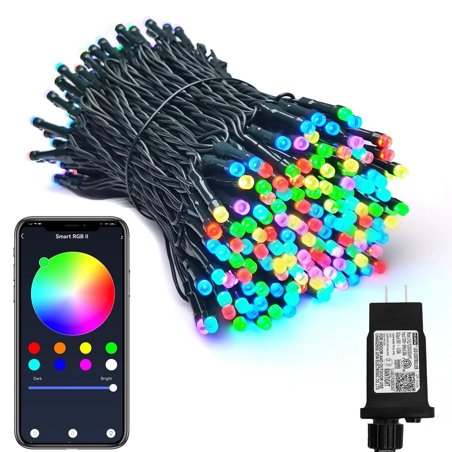 PMS Smart WiFi LED Christmas Lights, APP-Controlled RGB Fairy String Lights, Ideal for Xmas Tree, Garden, Home, Party, Halloween Festival Deco (33ft-100LED)