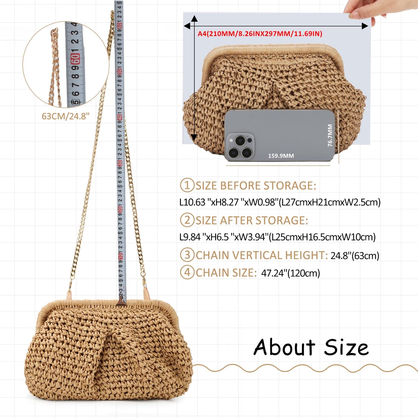 Emprier Straw Clutch Purses for Women Cloud Dumpling Pouch Straw Crossbody Shoulder Handbag Summer Beach Woven Bag
