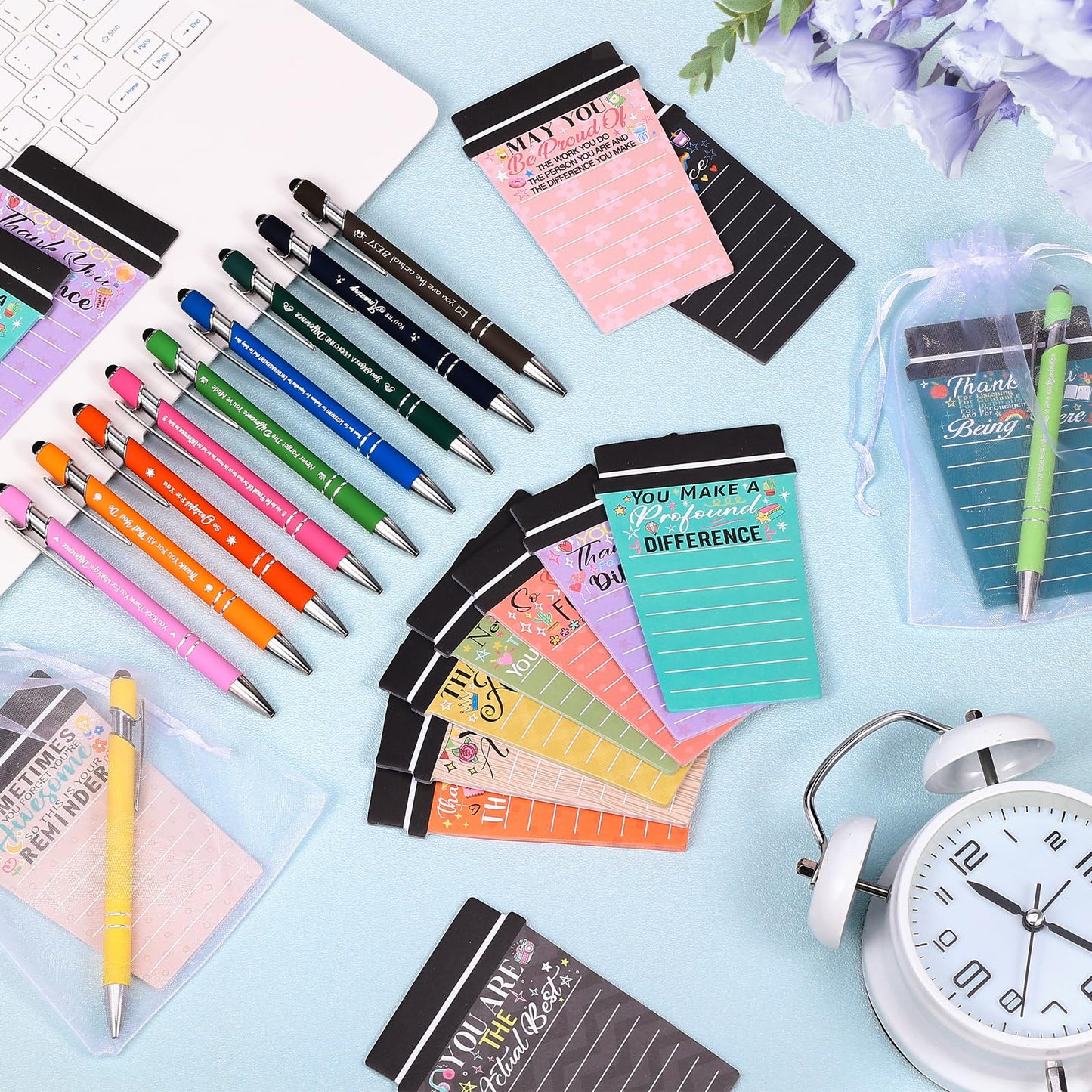12 Sets Employee Appreciation Gifts Bulk Coffee Cup Sticky Notes with Inspirational Pens, Funny Notepads Motivational Ballpoint Pen Thank You Gifts for Coworker Teacher Nurse Office Supplies