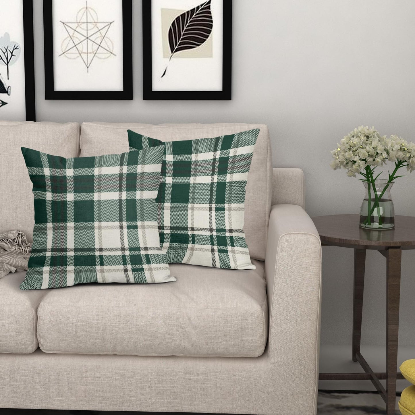 Christmas Plaid Pillow Covers 16x16 Set of 2 Forest Green Grey Buffalo Checkered Decorative Tartan Pillowcases Xmas Winter Holiday Outdoor Rustic Farmhouse Throw Cushion Case Decor for Couch Sofa Bed