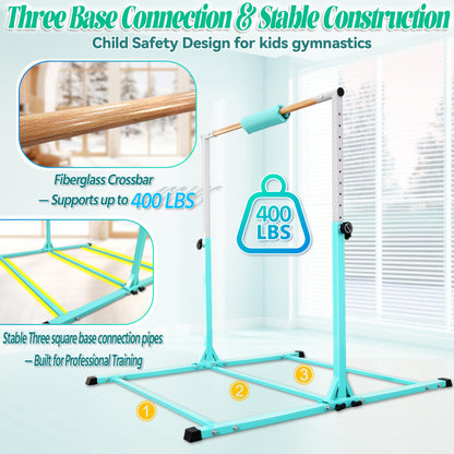 Seliyoo Foldable Gymnastics Bar for Kids Teens Ages 3-18, 5FT/6FT Kip Training Bar -Sturdy Base for Home Training,Adjustable Height 35" to 59" for, 400 LBS Capacity,Anti-Slip Base & Easy Assembly