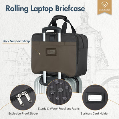Lekebobor Rolling Laptop Bag - Rolling Laptop Briefcase on Wheels for Women/Men Fits Up to 15.6Inch Rolling computer Bags Water Resistant for Travel Work and Business (Blue)