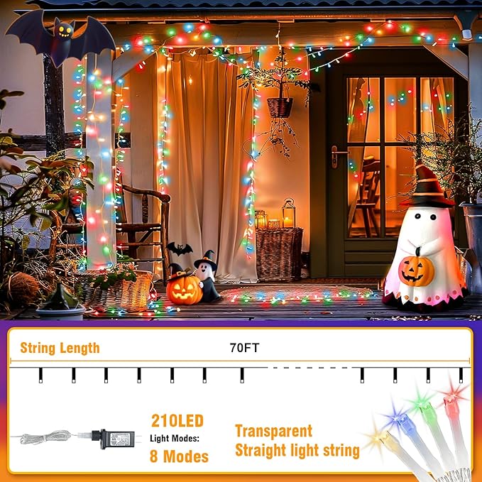70FT 210 LED 4-Color String Lights, Seasonal Fairy Lights with 8 Modes, Waterproof Indoor Outdoor Decorative Lighting for Christmas, Parties, Wedding, Patio