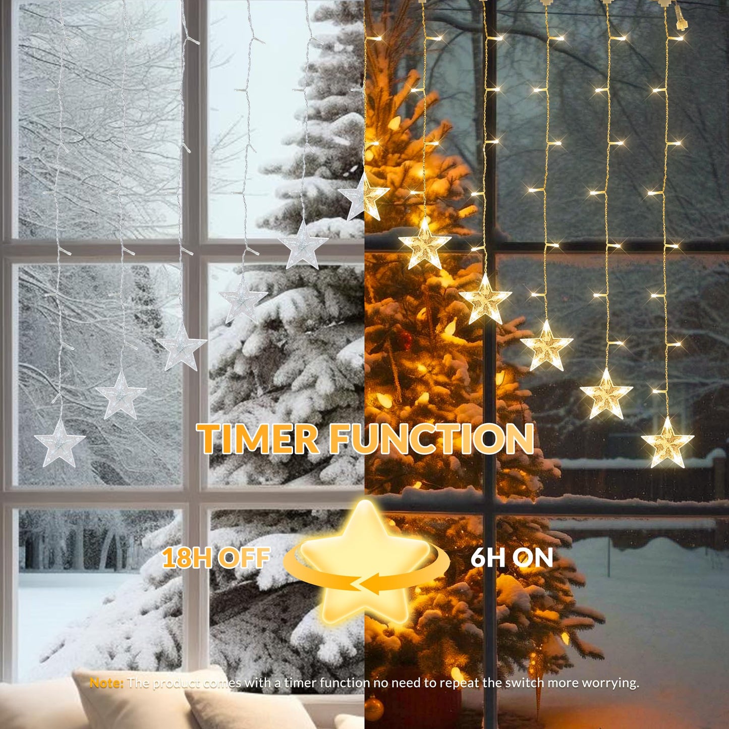 YOUNGAR Stars Icicle Lights,Younger Stars Curtain Lights,11.5ft 118LED Hanging Lights for Home Bedroom Ceiling, Warm White Lights Decor for Wall Indoor, Outdoor, Party, Garden Christmas