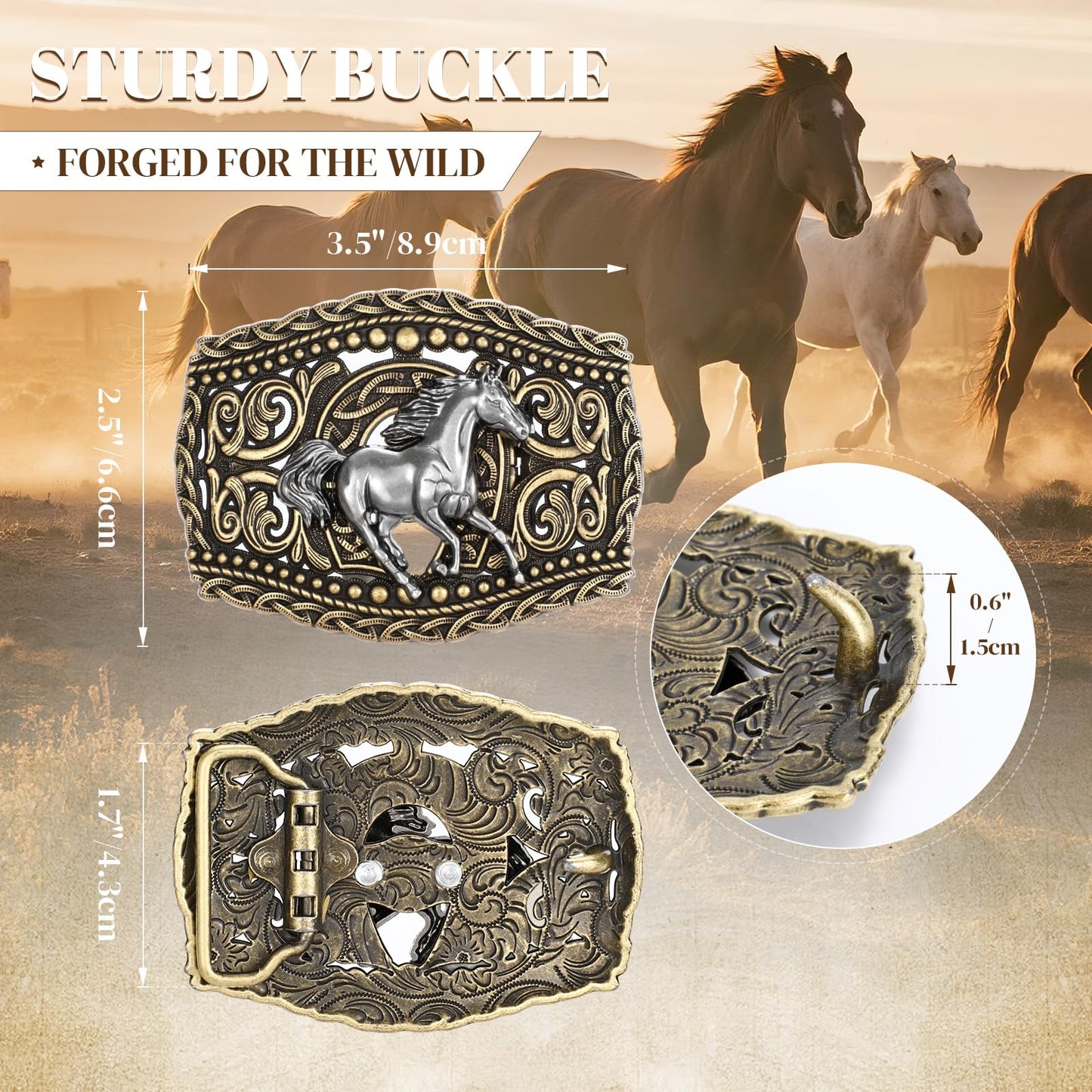 LALATCH Western Cowboy Belts Western Belts for Women Men Cowgirl Cowboy Belt Buckles Leather Cowboy Belt for Men Rodeo Outfit, Gold Horse/Black Belt