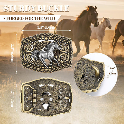 LALATCH Western Cowboy Belts Western Belts for Women Men Cowgirl Cowboy Belt Buckles Leather Cowboy Belt for Men Rodeo Outfit, Gold Horse/Black Belt