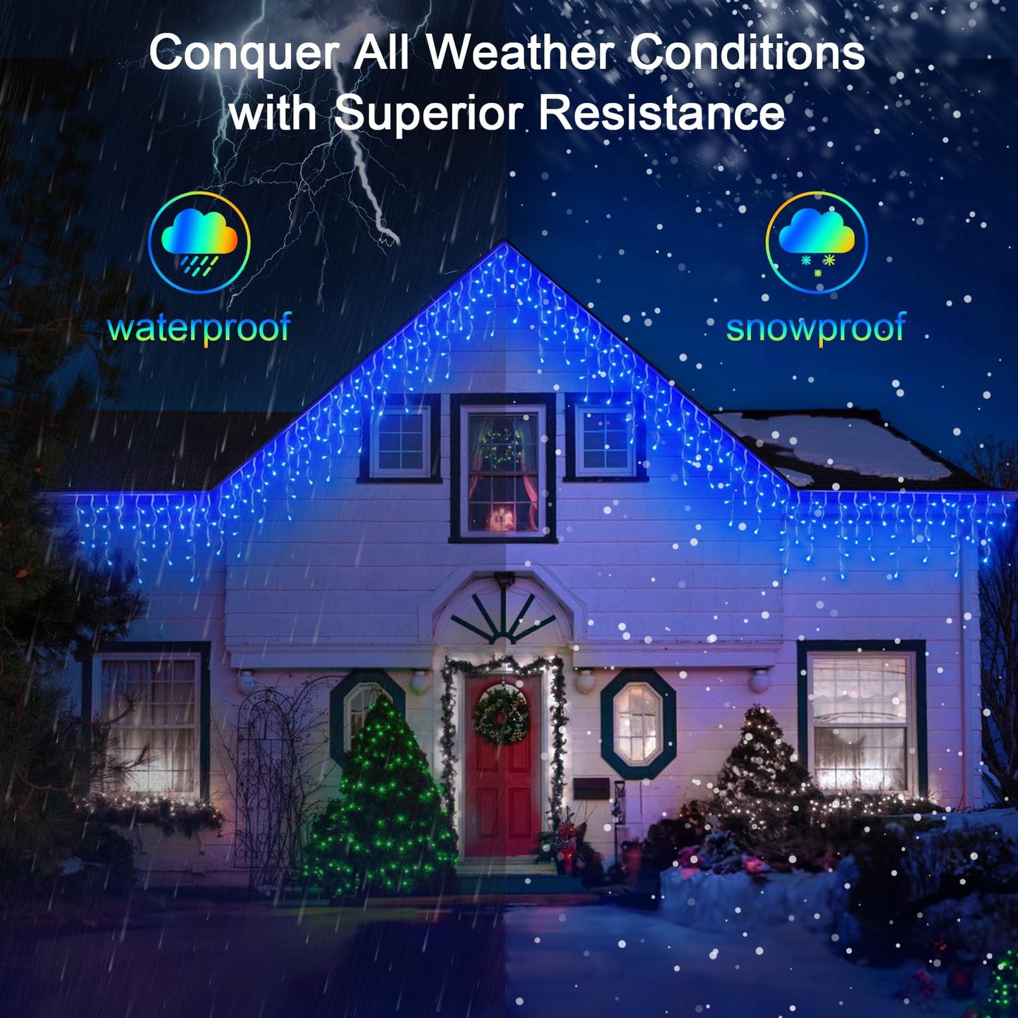 WUXYIYANG 50FT 504 LED Outdoor Christmas Lights - 112 Ice Drops, 12 Pro Modes with Timer Memory & Brightness, Waterproof Hanging Ice String Light for Holiday Wedding Garden Fence House Decor (Blue)