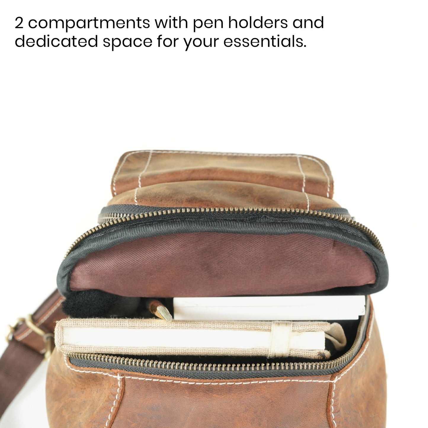 Handmade World Genuine Leather Sling Chest Crossbody Bag Backpack Small 'The RoamRush' Buffalo Hunter Leather Shoulder Travel Daypack