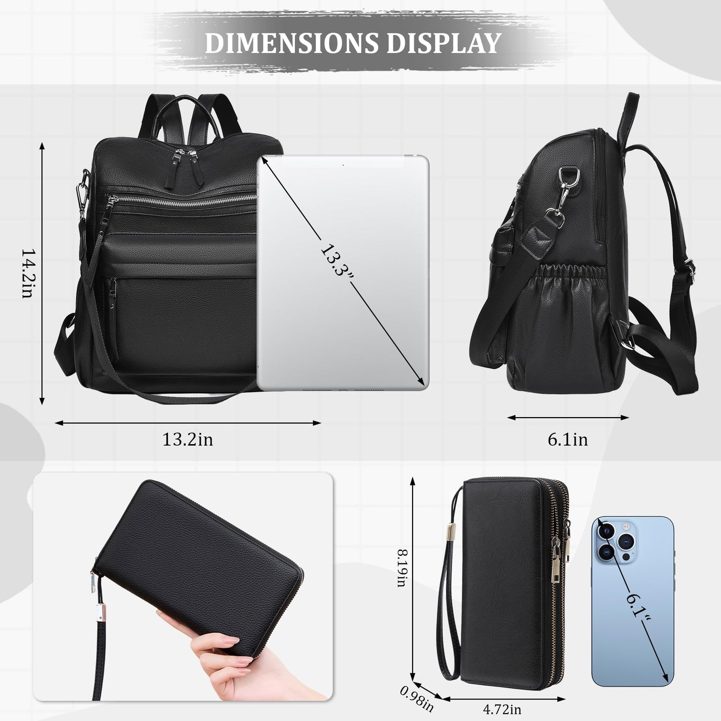 Dora & Liz Womens Backpack Purse Leather Backpack Purse for Women Travel Fashion Backpack Designer Ladies Shoulder Bags (Black Leather)