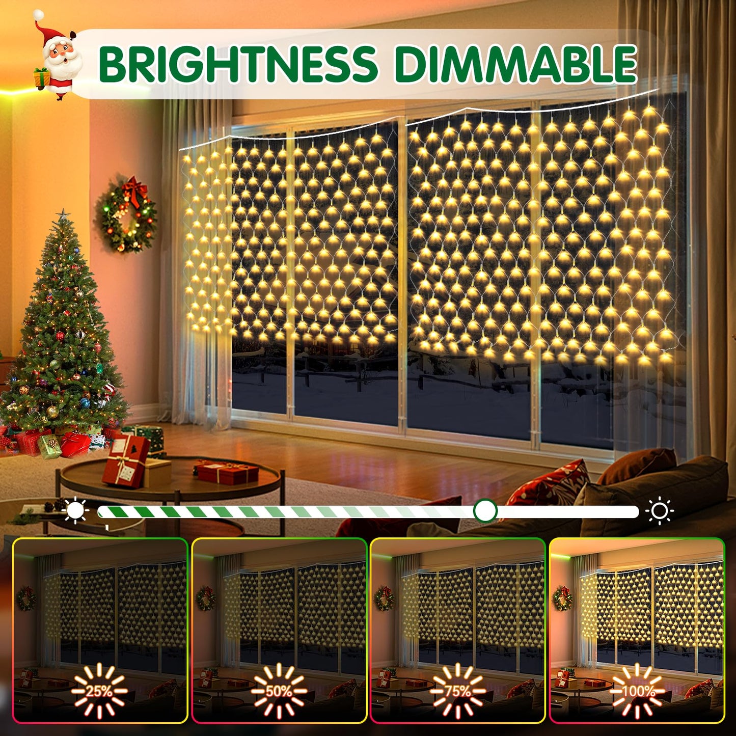 Hezbjiti Christmas Net Lights Outdoor 200 LED 6.9FT x 5.4FT Clear Wire with 8 Modes, Connectable Plug in Waterproof, Timer Memory Function for Xmas Tree Bushes Porch Lawn Windows Decor（Warm White）