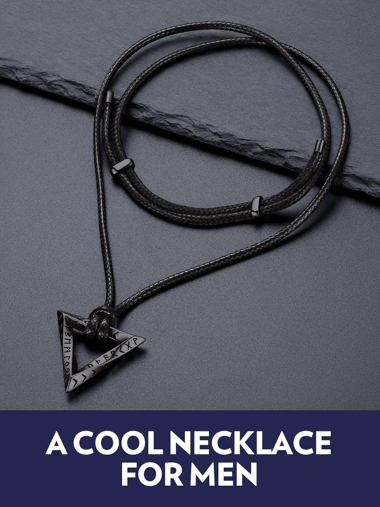 Bandmax Viking Pendant Necklace for Men Mobius Triangle Pendant with Rope Chain Mens Leather Wax Rope Chain Necklace Gift for Father Husband Son