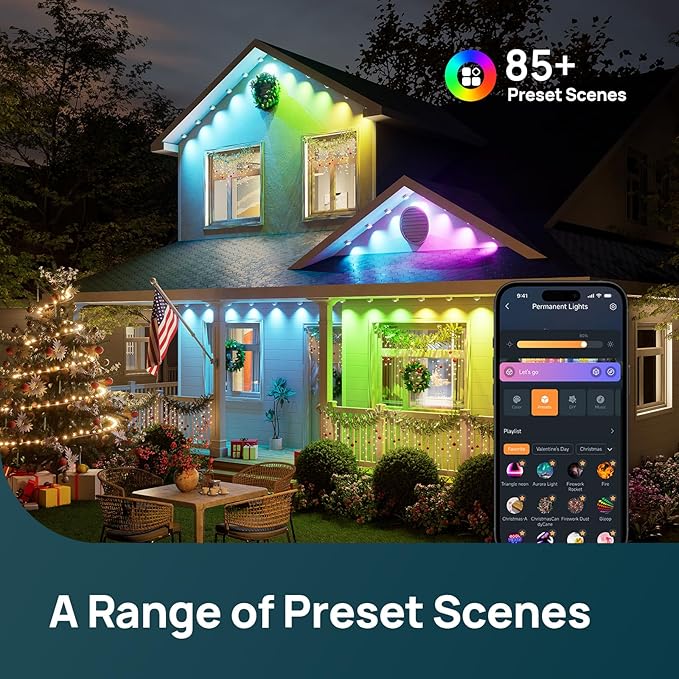 Linkind Permanent Outdoor Lights HP5,Smart AI RGBTW 150ft Christmas Lights, 85 Scenes Modes for Daily Holiday Christmas Decorations,IP67 Waterproof, Works with Alexa,Google Assistant