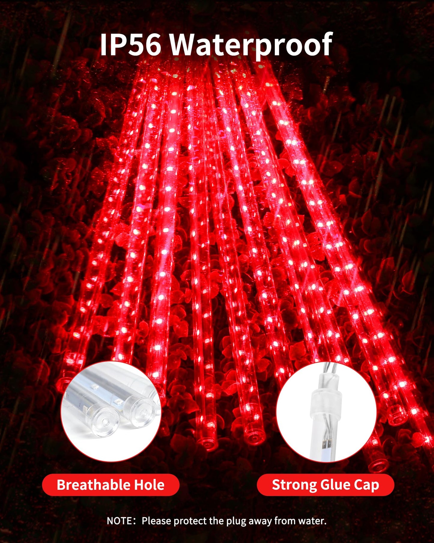 Blingstar Meteor Shower Lights Outdoor 10 Tubes 16 Inch 360 LED Christmas Waterproof Falling Rain Plug-in Dripping Icicle for Tree Porch Roof Yard Xmas Halloween Decoration, Red