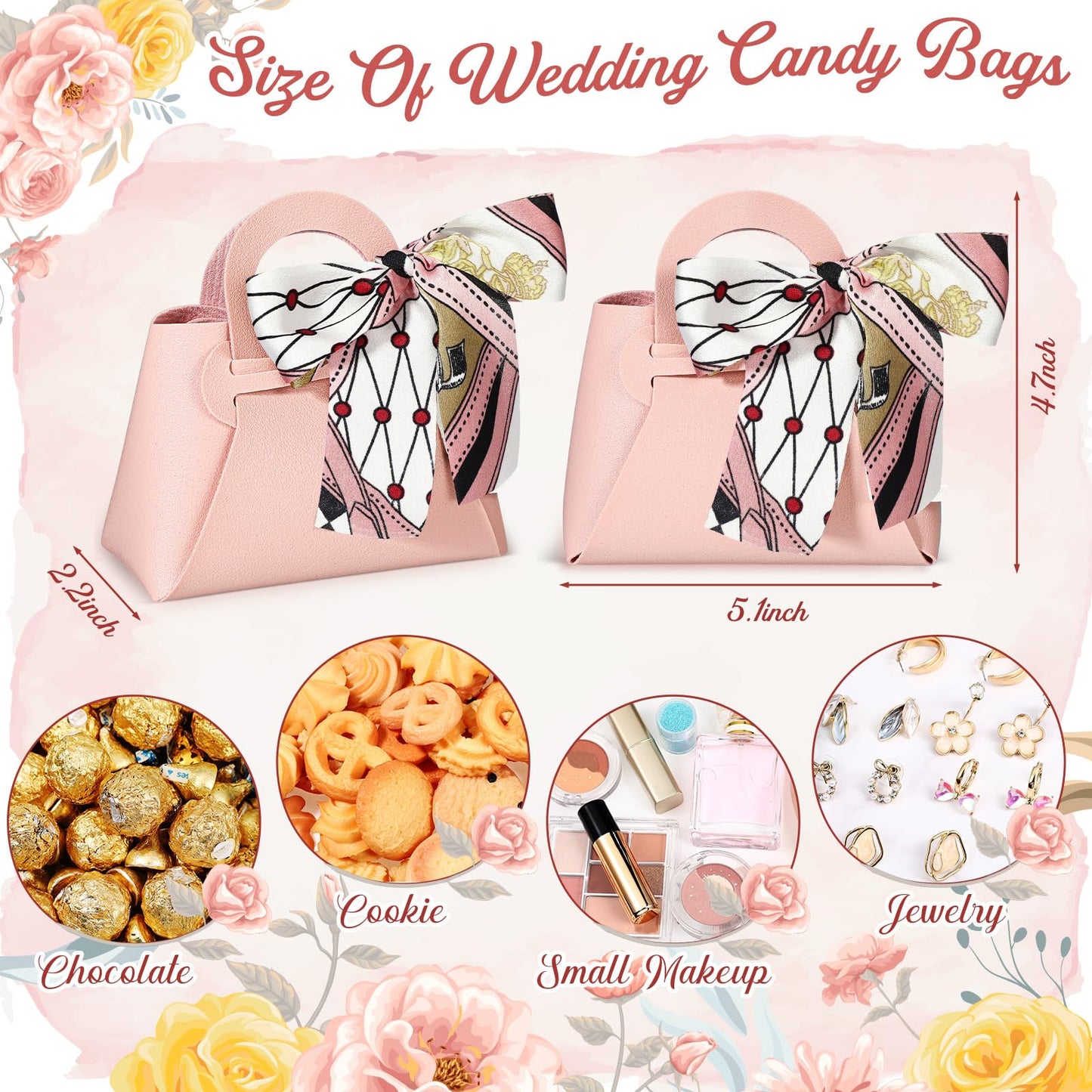 Abbylike 18 Pcs PU Leather Purse Gift Bags with Handles Ribbon Wedding Purse Party Favor Candy Boxes Treat Goodie Bag for Birthday Bridal Baby Showers Party (Pink)