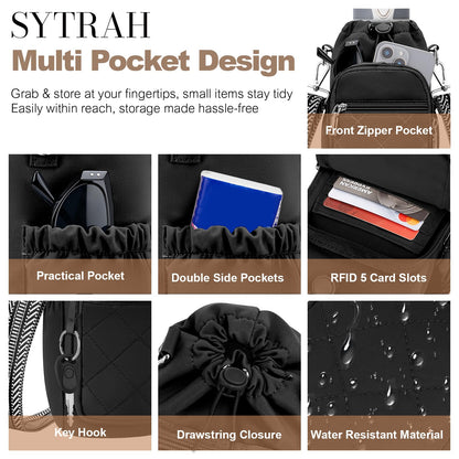SYTRAH Water Bottle Carrier Bag with Strap, Water Bottle Purse with Phone Pocket 40oz, Insulated Crossbody Bags for Walking Hiking Black