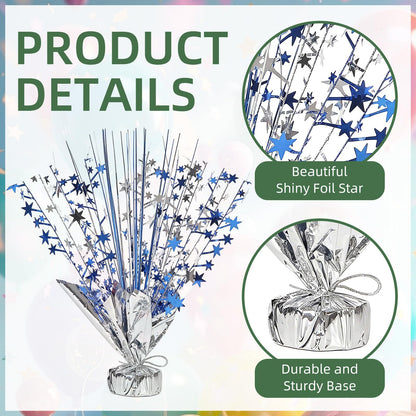 Ohiyoo 20 Pack Blue Silver Foil Spray Centerpiece Star Table Decoration Metallic Burst Table Centerpieces for Birthday Graduation New Year Wedding Anniversary Party Supply (Blue Silver)
