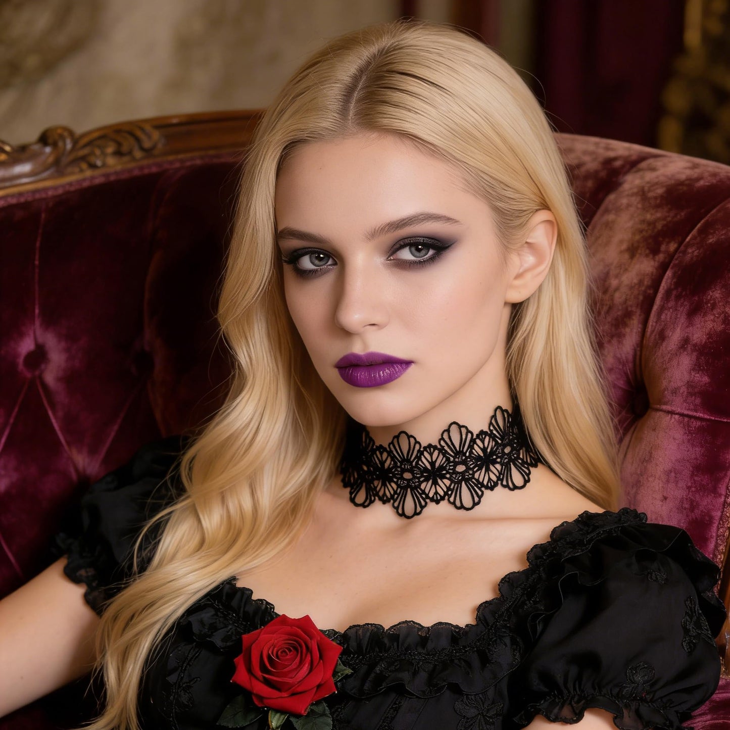 Eigso 8Pcs Gothic Tattoo Lace Choker Necklaces Set for Women Adjustable Black Collar Choker