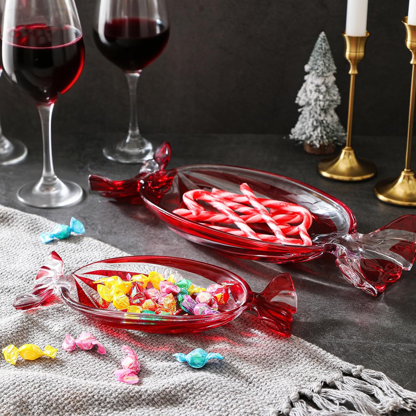 USmagically Christmas Candy Glass Plate, Christmas Theme Serving Tray for Holiday Desserts, Cookies & Candy Display, Festive Party Bowl, Green Xmas Decorations Small