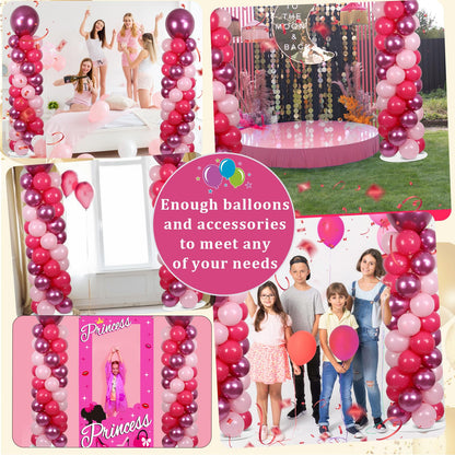 2 Sets Pink Balloon Column Stand Kit with 100 Balloons - Christmas & New Year Birthday Wedding Party Decor