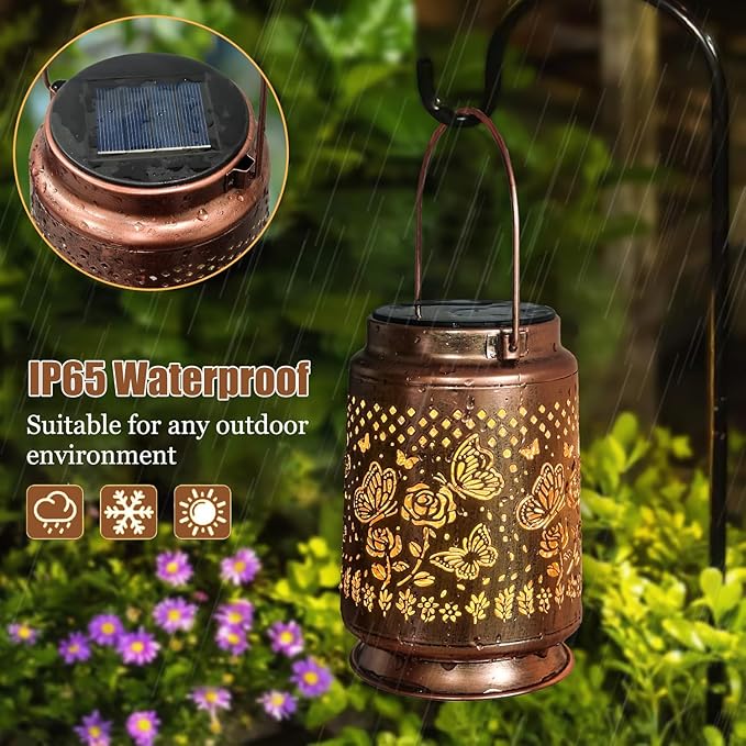 Solar Lantern Outdoor Decorations, Waterproof Hanging Lights for Outside Garden Yard Patio Porch Balcony Decor, Christmas Birthday Gifts for Mom Grandma Women (Style_ Butterfly_2Pack)