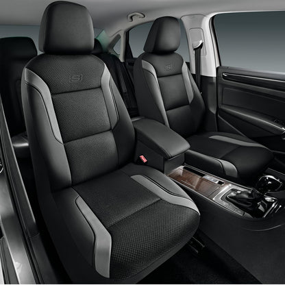 Skechers Memory Foam Car Seat Covers, Air Cool Mesh Thick Seat Covers, Gray Two Front Car Seat Protector, Airbag Compatible, Automotive Comfort & Protection for Most Cars, Van,Trucks, SUV,Grey