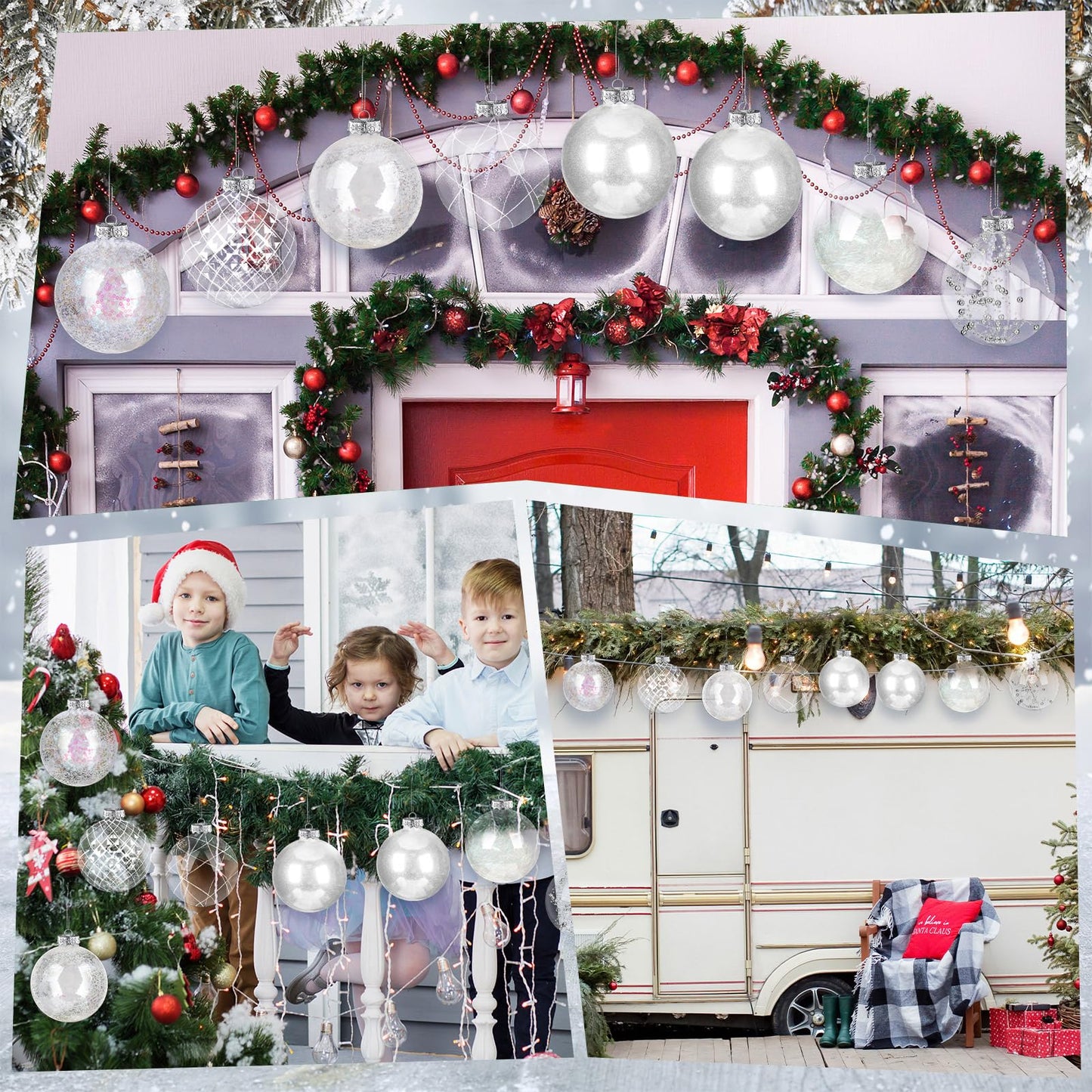 Wettarn Set of 8 Transparent Large Christmas Ball Ornaments 6 Inch Glitter Hanging Plastic Balls Christmas Tree Decorations for Lawn Yard Garden Party with Exquisite Filling Decoration(Silver White)