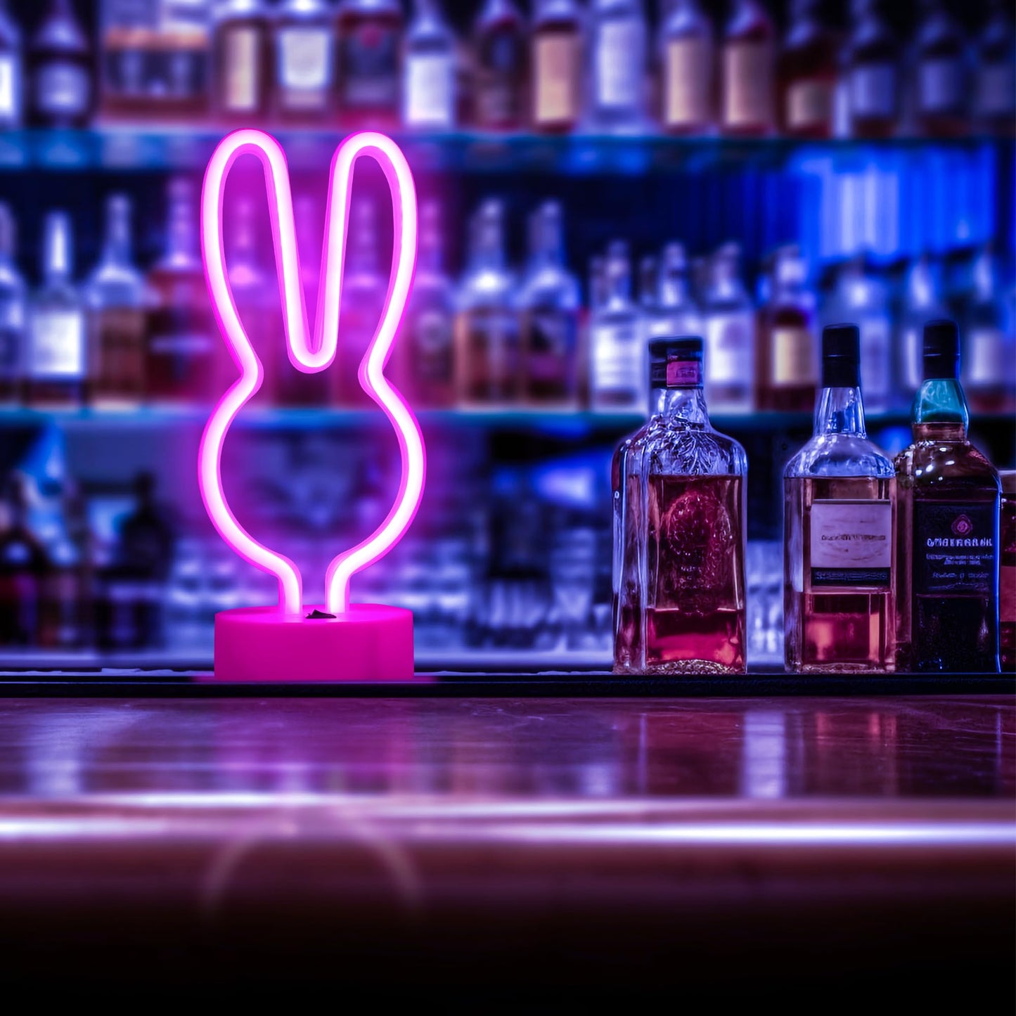 BAILEY Rabbit Ears Neon Sign,Easter Bunny Rabbit LED Lights with Holder Base,USB or 3-AA Battery Powered Neon Light of Business Premises for Christmas Easter Party Holiday Night Bedroom Gifts (Pink)
