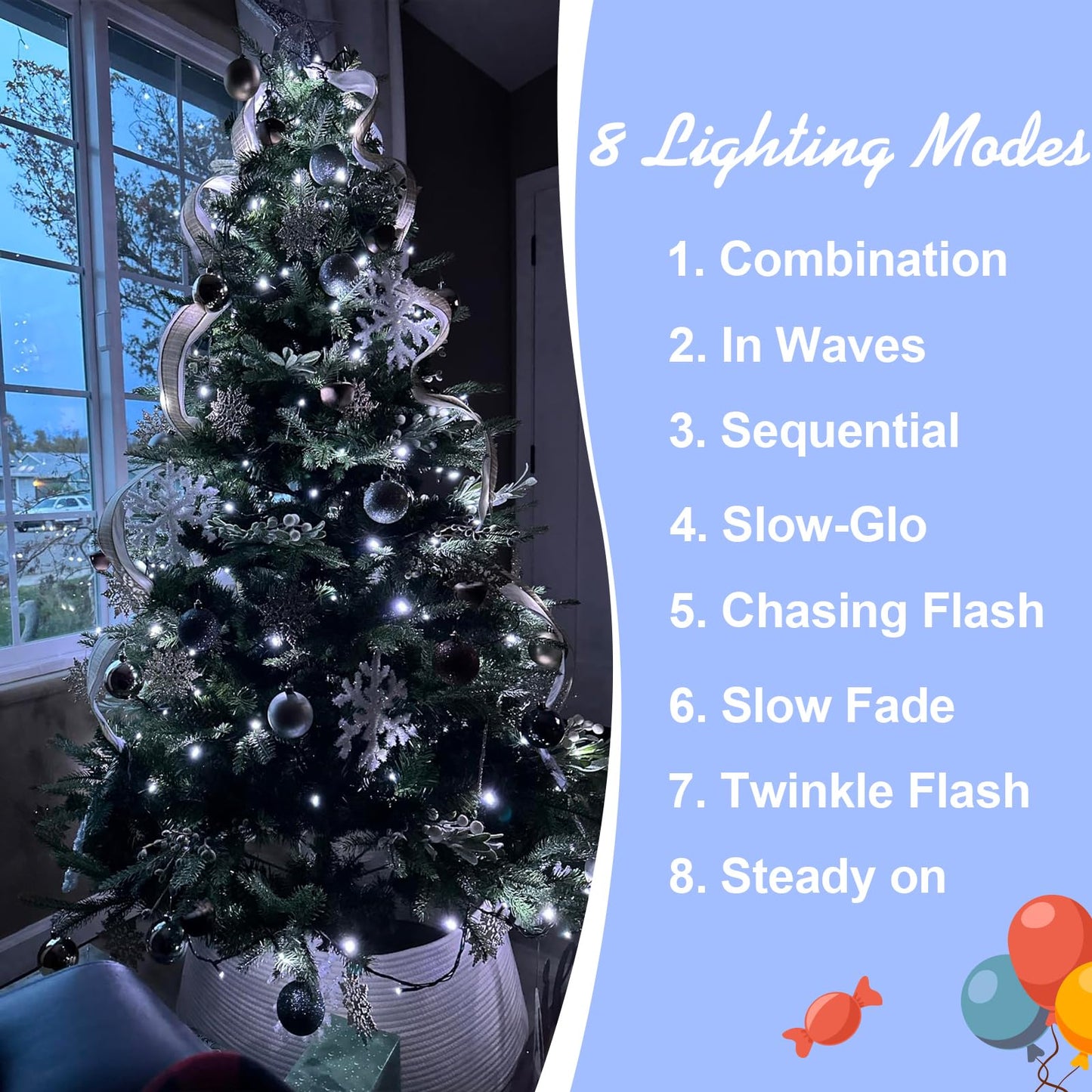 QITONG 500LED White String Lights, 165ft Christmas Lights Outdoor Waterproof with Plug in, Green Wire Twinkle Tree Lights Indoor with 8 Modes