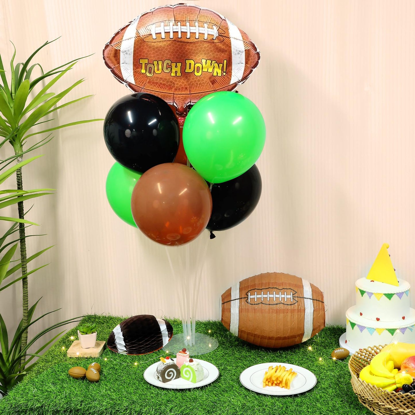 4 Sets Football Party Balloons Stand Kit with Rugby Ball Foil Balloons Sport Football Party Balloon Centerpiece for Tables for Game Sports Football Birthday Baby Shower Decoration